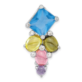 Sterling Silver Polished Multi-color CZ Fancy Slide Pendant
