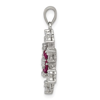 Sterling Silver Rhodium-plated Created Ruby and CZ Snowflake Charm — alternate view
