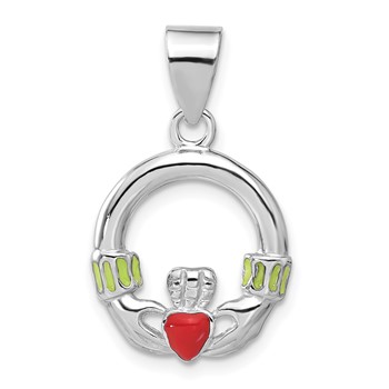 Sterling Silver Enameled Claddagh Pendant