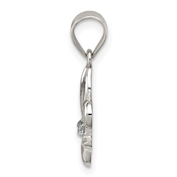 Sterling Silver Rhodium-plated CZ Fleur De Lis Pendant — alternate view