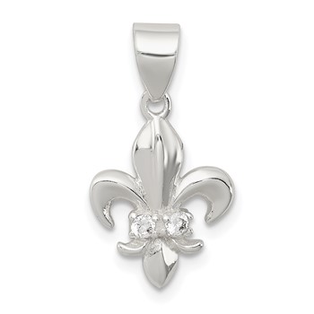 Sterling Silver Rhodium-plated CZ Fleur De Lis Pendant