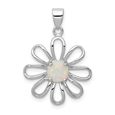 Image of Sterling Silver rhodium Plated Created Opal Daisy Slide
