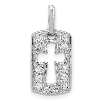 Sterling Silver Rhodiulm Plated Faith CZ Open Cross Charm