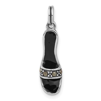 Sterling Silver Black Enamel & Marcasite Shoe Charm