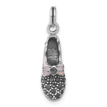 Sterling Silver Lavender Enamel & Marcasite Shoe Charm — alternate view