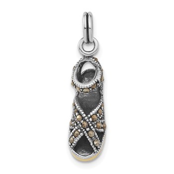 Sterling Silver Antiqued Yellow Enamel & Marcasite Shoe Charm — alternate view
