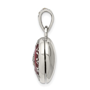 Sterling Silver Antiqued Red Enamel and Marcasite Heart Locket — alternate view