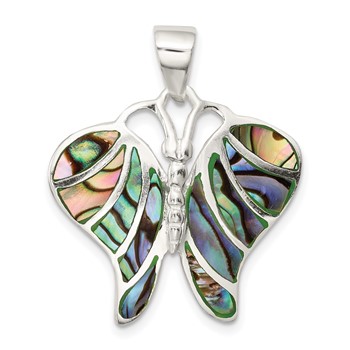 Sterling Silver Rhodium-plated Abalone Butterfly Pendant