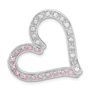 Sterling Silver Pink and Clear CZ Heart Chain Slide