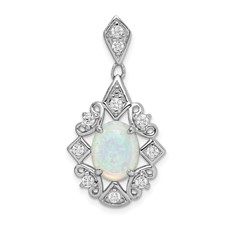 Image of Sterling Silver Rhodium-plated Created Opal and CZ Pendant