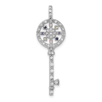 Sterling Silver Multicolor CZ Key Pendant