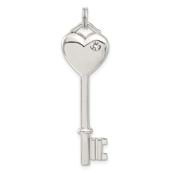 Sterling Silver CZ Heart Key Pendant