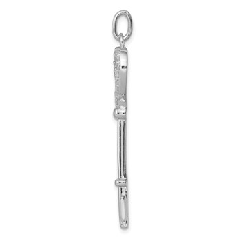 Sterling Silver Rhodium-plated CZ Heart Key Pendant — alternate view