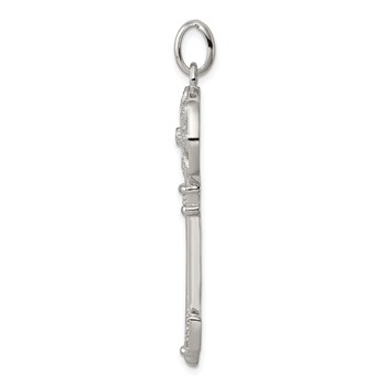 Sterling Silver Rhodium-plated CZ Key Pendant — alternate view