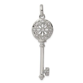 Sterling Silver Rhodium-plated CZ Key Pendant