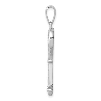Sterling Silver Rhodium-plated CZ Heart Key Pendant — alternate view