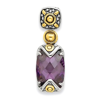 Sterling Silver Gold-plate Antiqued Purple CZ Pendant