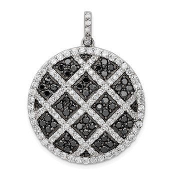 Sterling Silver Rhod-pltd Polished Black/White CZ Checkered Circle Pendant