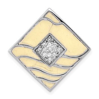 Sterling Silver Polished and White Enameled CZ Chain Slide Pendant