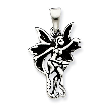 Sterling Silver Small Antiqued and Polished Dancing Fairy Pendant