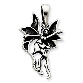 Sterling Silver Large Antiqued and Polished Dancing Fairy Pendant