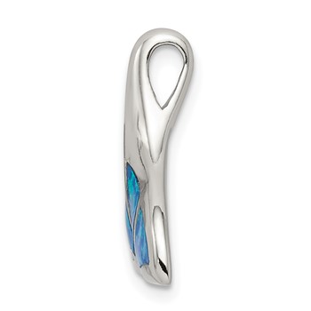 Sterling Silver Rhodium-plated Polished Created Blue Opal Whale Tail Chain Slide — alternate view