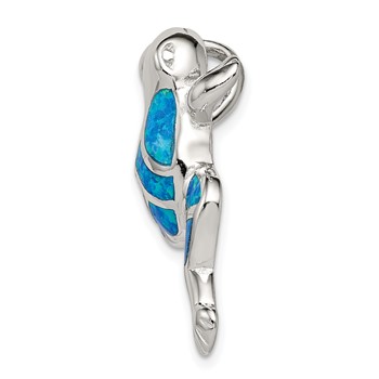 Sterling Silver Rhod-plated Created Blue Opal Inlay Frog Slide Pendant — alternate view