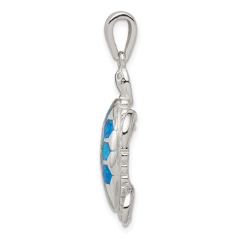 Sterling Silver Rhod-plated Created Blue Opal Inlay/CZ Tortoise Pendant — alternate view