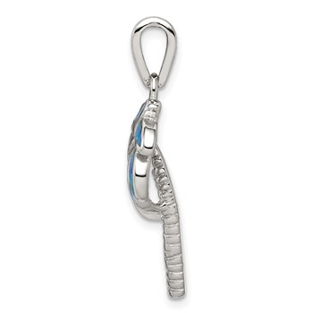 Sterling Silver Rhodium-plated Created Blue Opal Inlay Palm Tree Pendant — alternate view