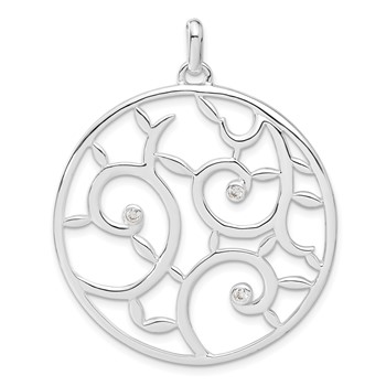 Sterling Silver White CZ Fancy Round Pendant