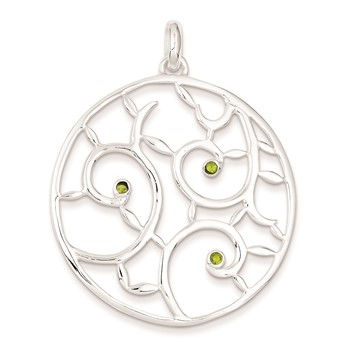 Sterling Silver Green CZ Fancy Round Pendant