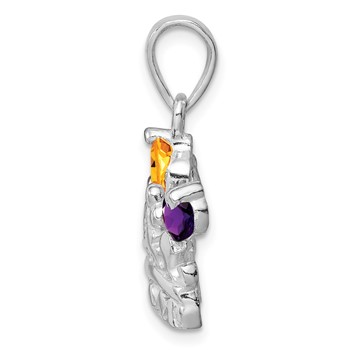 Sterling Silver Citrine & Amethyst Polished Crown Pendant — alternate view