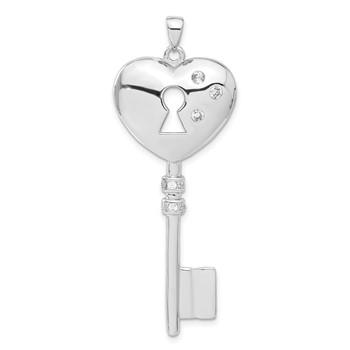 Sterling Silver CZ Heart Key Pendant