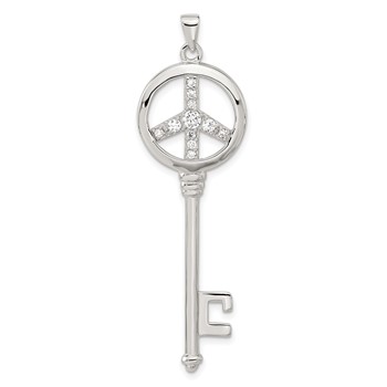 Sterling Silver CZ Large Peace Sign Key Pendant