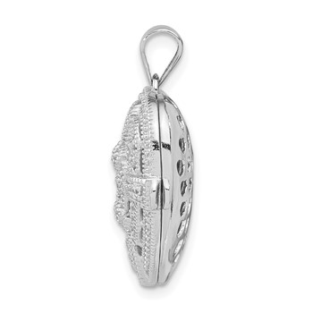 Sterling Silver Rhodium-plated CZ Fancy Design Heart 22mm Locket Pendant — alternate view