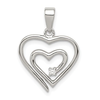 Sterling Silver Rhodium-plated Single CZ Fancy Heart Pendant