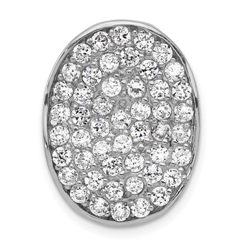 Sterling Silver Polished CZ Wavy Oval Chain Slide Pendant