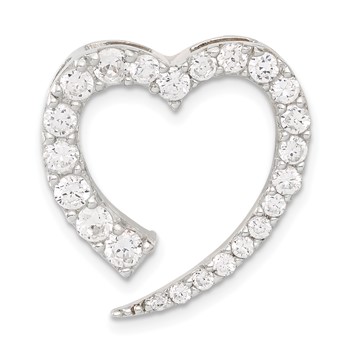 Sterling Silver & CZ Polished Heart Slide Pendant