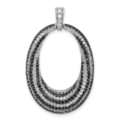 Sterling Silver Rhodium-plated Black and White CZ Open Oval Fancy Pendant