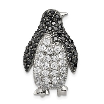 Sterling Silver Rhodium-plated Black & White CZ Penguin Chain Slide