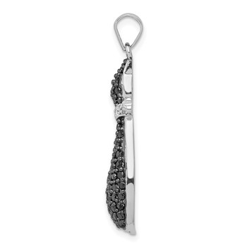 Sterling Silver Rhodium-plated Black & White CZ Cat with Bow Pendant — alternate view