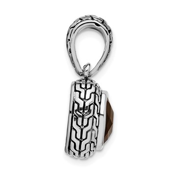 Sterling Silver Polished & Antiqued Brown CZ Pendant — alternate view