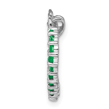 Sterling Silver Rhodium-plated Emerald & Diamond Heart Pendant — alternate view