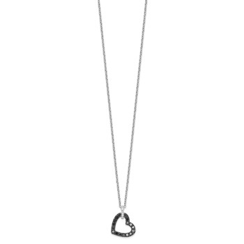 White Night Sterling Silver Rhodium-plated Black and White Diamond Heart Necklace with 2 Inch Extender — alternate view