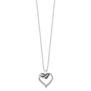 White Night Sterling Silver Rhodium-plated Black and White Diamond Heart 18 Inch Necklace with 2 Inch Extender — alternate view