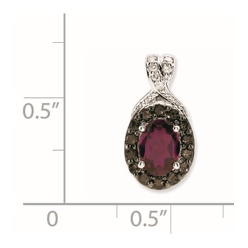 Sterling Silver Rhodium Rhodolite Garnet & Smoky Qrtz & Diam. Pendant — alternate view