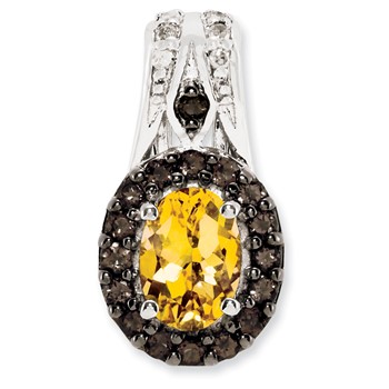 Sterling Silver RH-plated Citrine and Smoky Quartz & Diamond Pendant