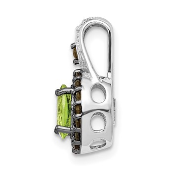 Sterling Silver Rhodium Peridot and Smoky Quartz & Diamond Pendant — alternate view