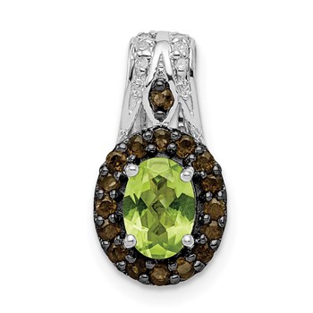 Sterling Silver Rhodium Peridot and Smoky Quartz & Diamond Pendant