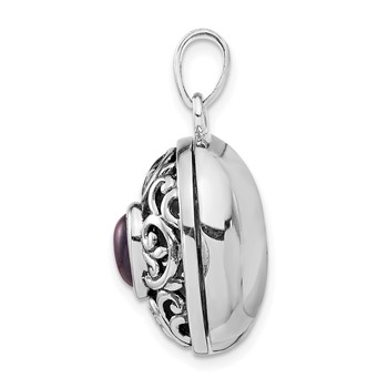 Sterling Silver Rhodium-plated and Antiqued Amethyst Locket — alternate view